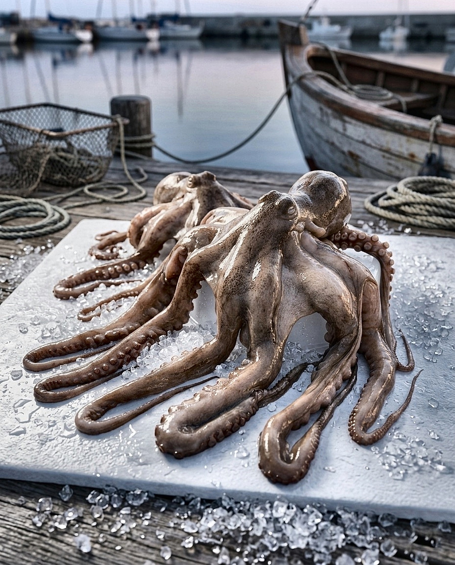 Pulpo entero en el puerto